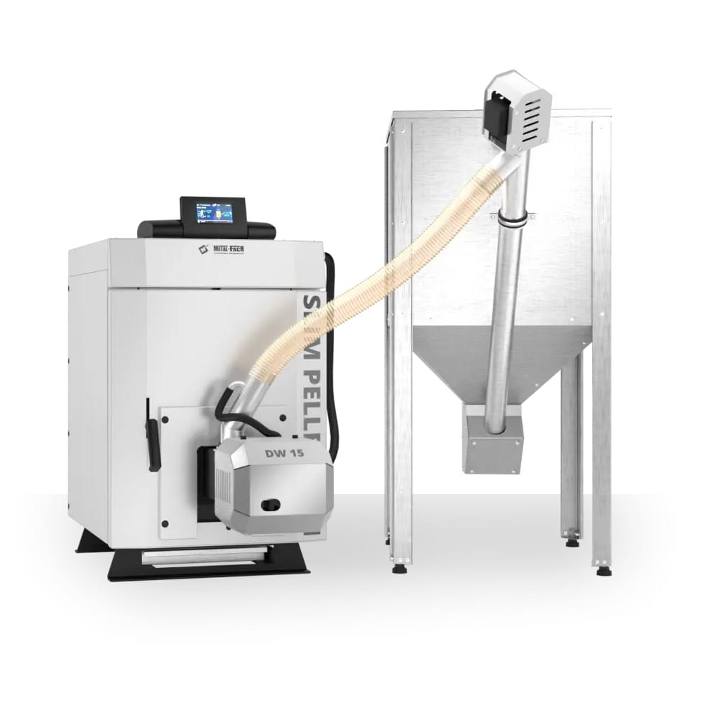 METAL-FACH-SLIM-PELLET-MINI METAL-FACH SLIM PELLET MINI KOMPAKTOWY KOCIOŁ PELLETOWY Z AUTOMATYCZNYM PODAJNIKIEM 10 KW – CZOPUCH DO TYŁU
