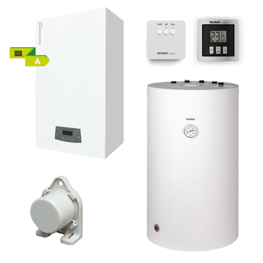 nex-swk TERMET PAKIET KOCIOŁ ECOCONDENS NEX 1-FUNKCYJNY 24 KW + ZASOBNIK SWK 100 + PAKIET PODST. SYSTEM COMFORT + CZUJNIK TEMP. – AUTORYZOWANY DYSTRYBUTOR !!!