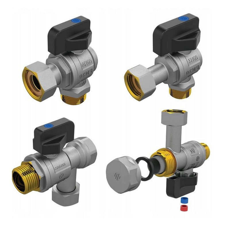 zaw ARCO SENA ZESTAW ZAWORÓW KULOWYCH KĄTOWYCH DO KOTŁÓW GZ/GW/RN Z FILTREM I ZAWOREM ZWROTNYM, POKRĘTŁO MOTYLKOWE (150813 + 150814 + 150833 + 150834) – KVC07